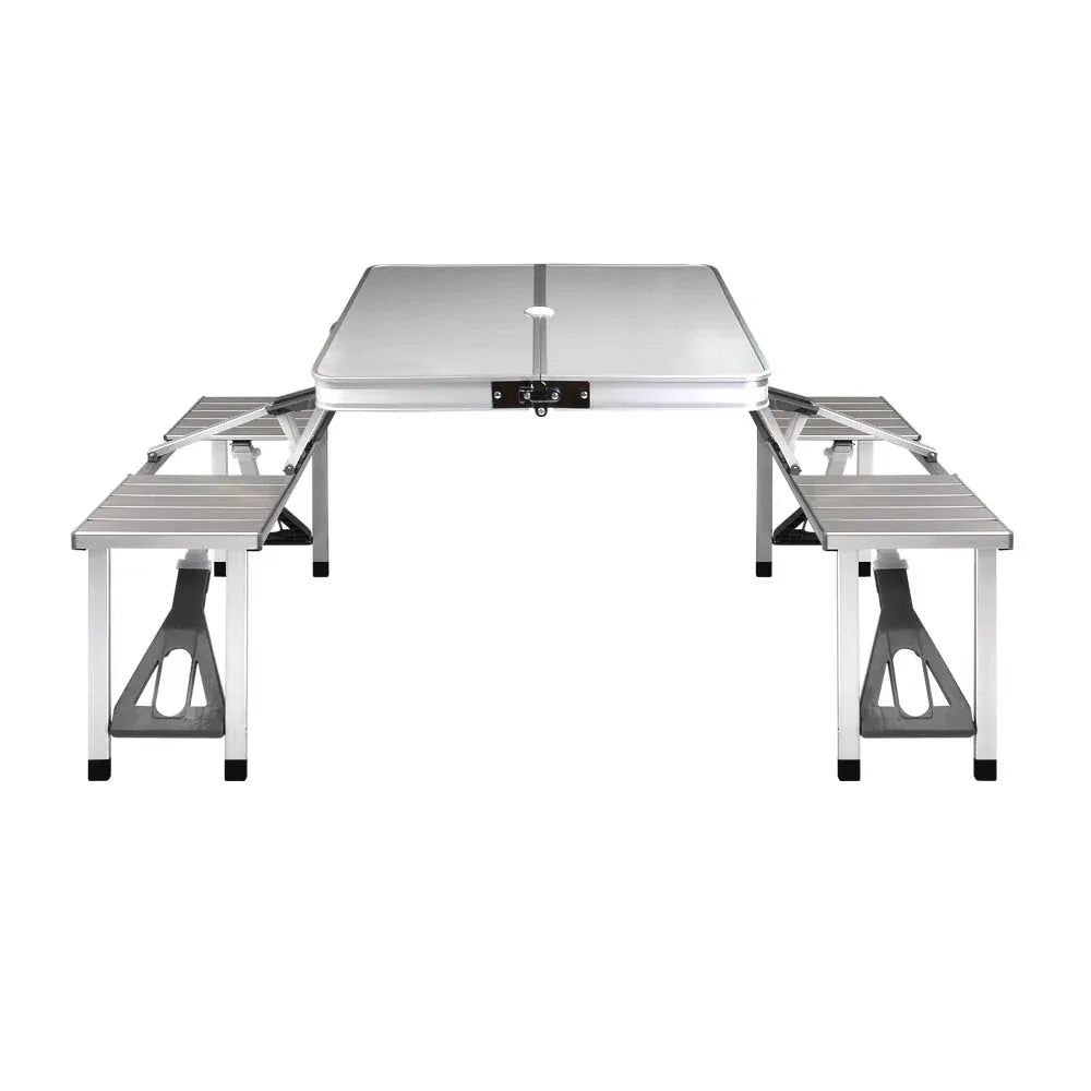 Weisshorn Folding Camping Table Outdoor Picnic BBQ With 2 Bench Chairs Set - Mekamart Australia