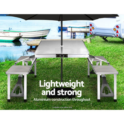 Weisshorn Folding Camping Table Outdoor Picnic BBQ With 2 Bench Chairs Set - Mekamart Australia