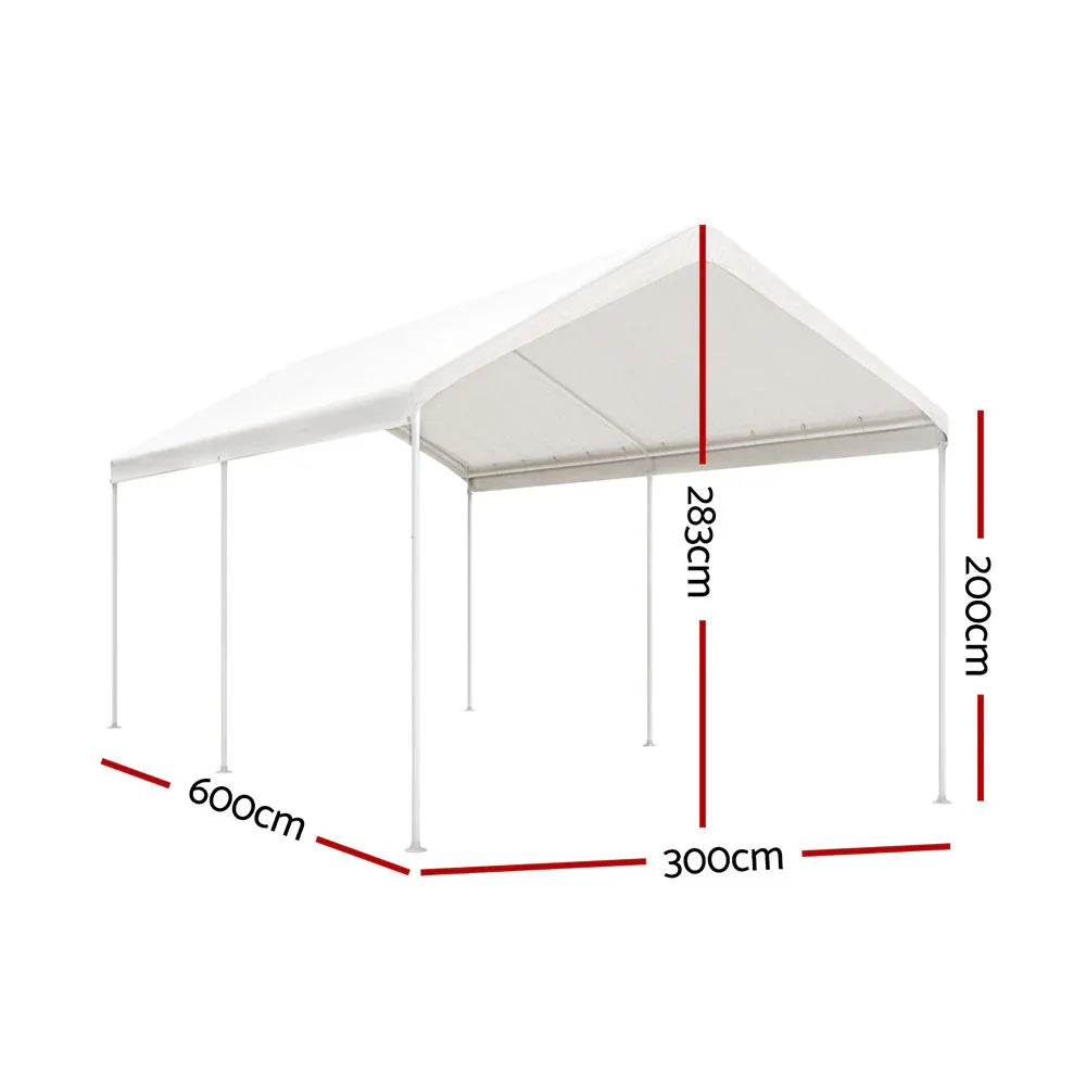 Instahut Carports 3x6m Carport Kits Steel Shelter Gazebo Canopy Garage Portable Garden Shed - Mekamart Australia