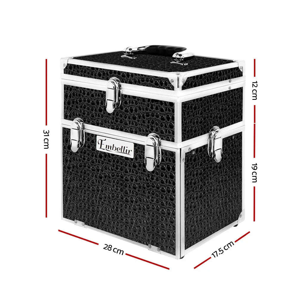 Embellir Portable Cosmetic Beauty Makeup Carry Case with Mirror - Crocodile Black - Mekamart Australia