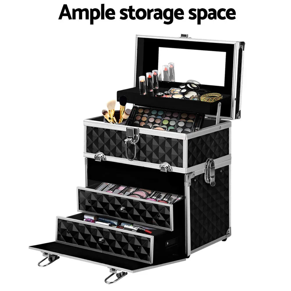 Embellir Portable Cosmetic Beauty Makeup Carry Case with Mirror - Diamond Black - Mekamart Australia