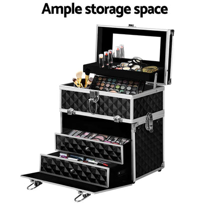 Embellir Portable Cosmetic Beauty Makeup Carry Case with Mirror - Diamond Black - Mekamart Australia