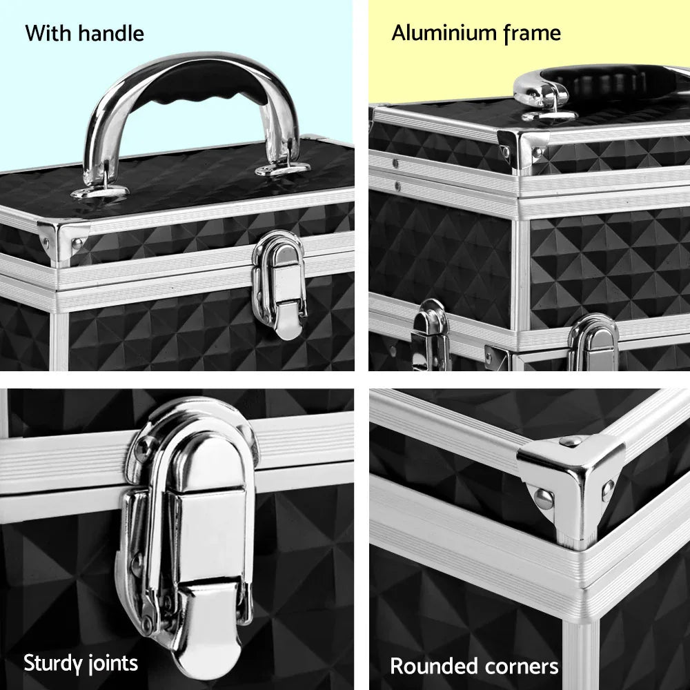 Embellir Portable Cosmetic Beauty Makeup Carry Case with Mirror - Diamond Black - Mekamart Australia