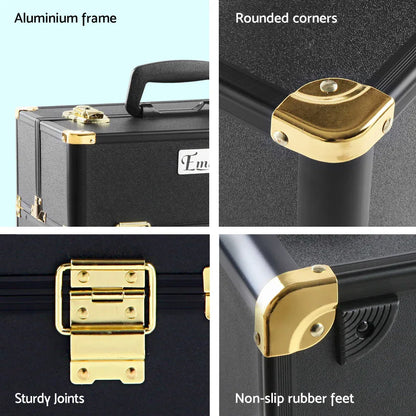Embellir Portable Cosmetic Beauty Makeup Case - Black & Gold - Mekamart Australia