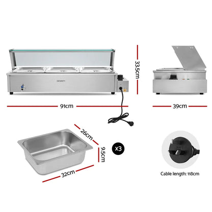 Devanti Commercial Food Warmer Bain Marie 3 Electric Buffet Pans - Mekamart Australia
