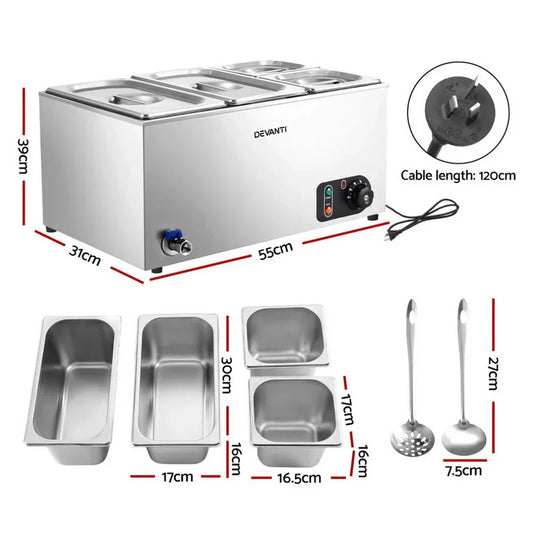 Devanti Commercial Food Warmer Bain Marie 4 Electric Buffet Pans - Mekamart Australia