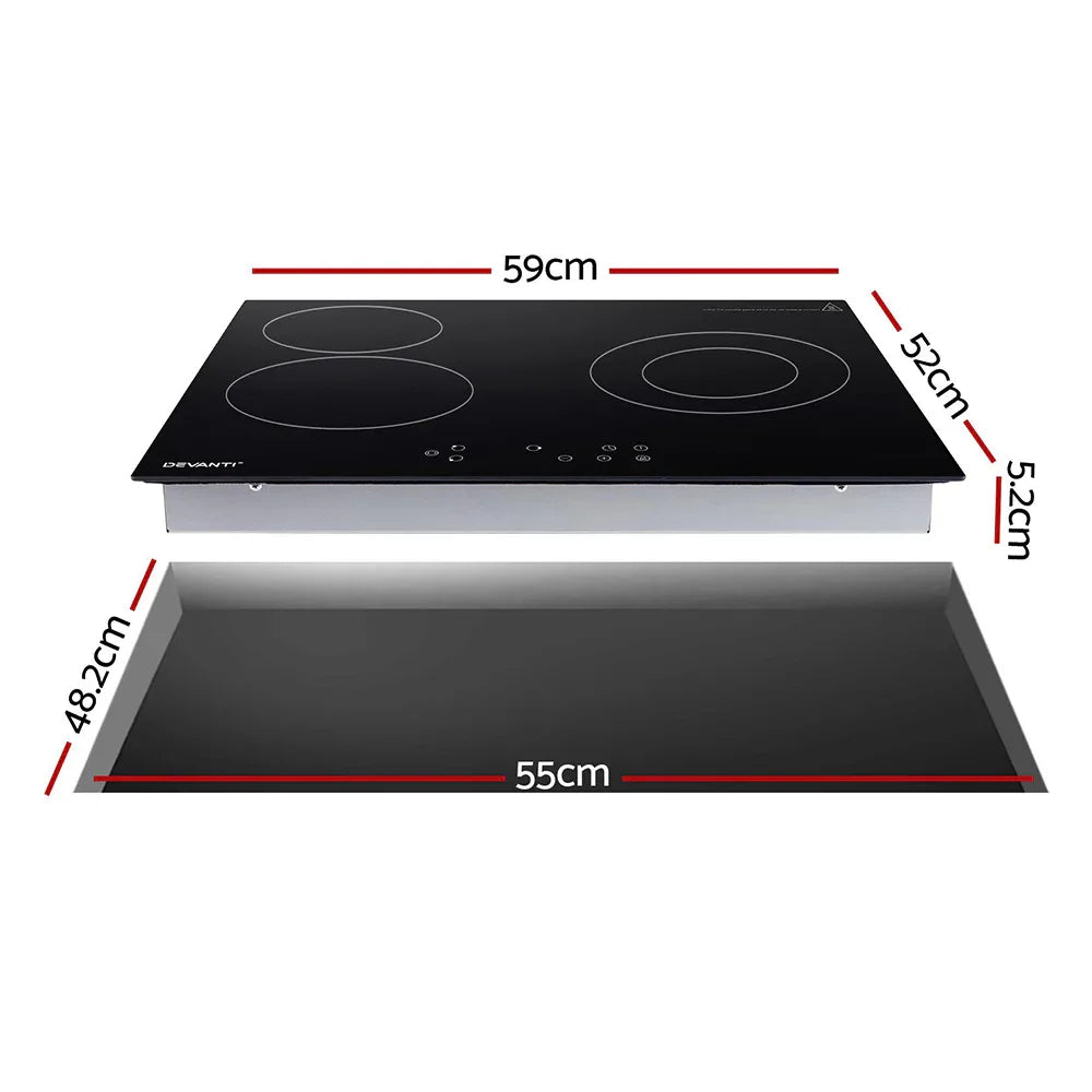 Devanti Electric Ceramic Cooktop 60cm Kitchen Cooker 4 Burner Hob Touch Control 5200W - Mekamart Australia