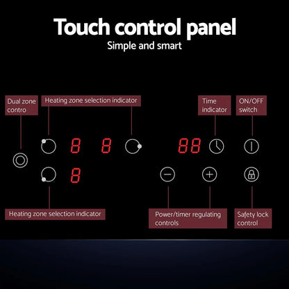 Devanti Electric Ceramic Cooktop 60cm Kitchen Cooker 4 Burner Hob Touch Control 5200W - Mekamart Australia