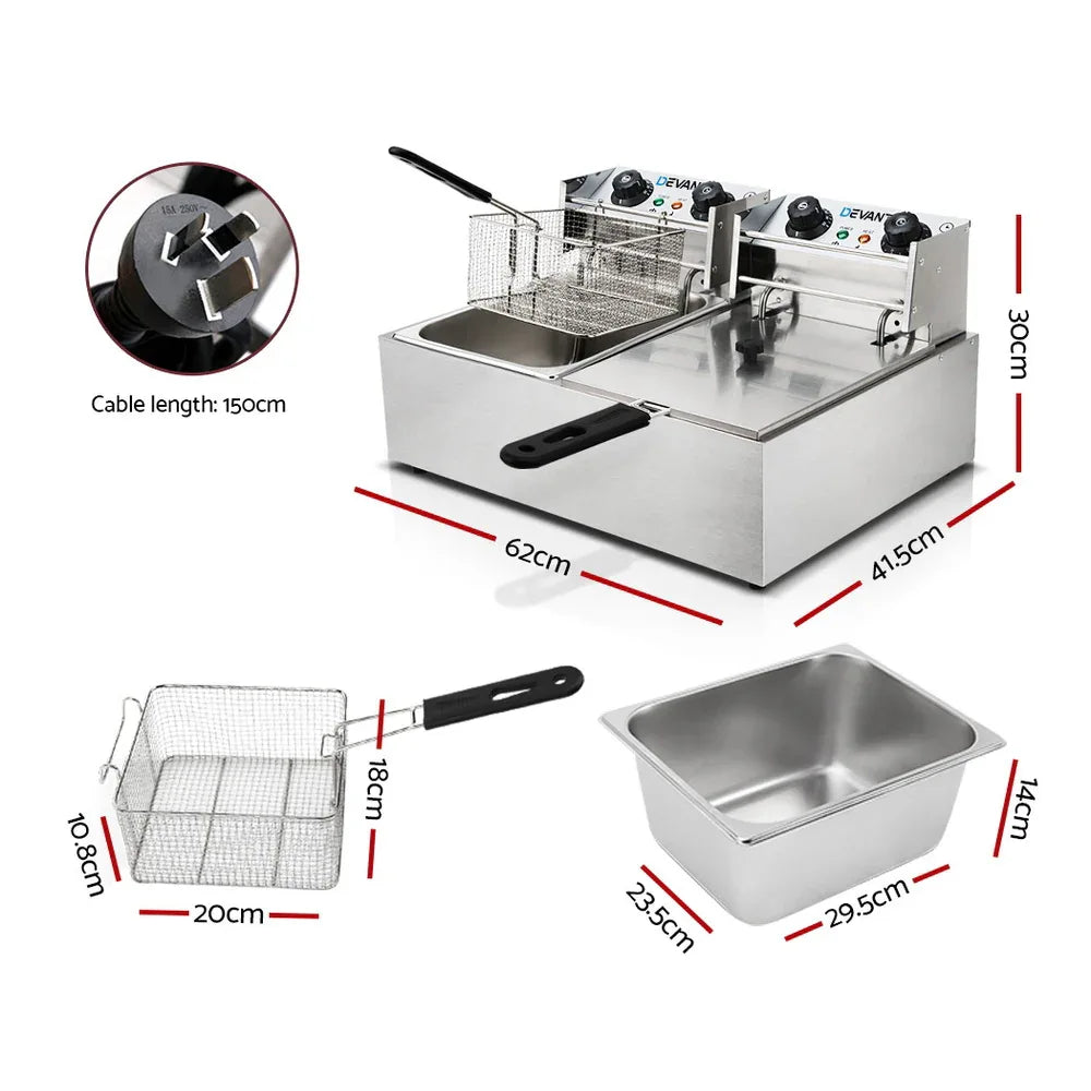 Devanti 20L Electric Commercial Deep Fryer Double Baskets 4400W - Mekamart Australia