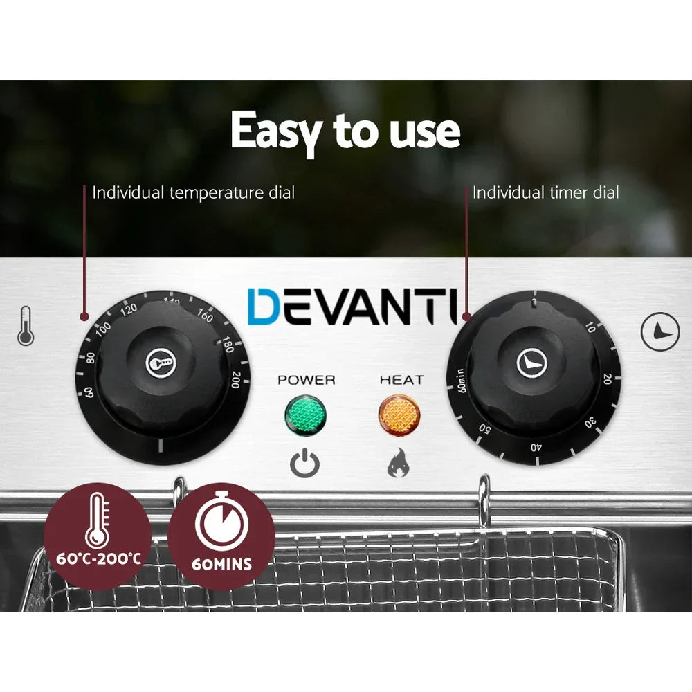 Devanti 20L Electric Commercial Deep Fryer Double Baskets 4400W - Mekamart Australia