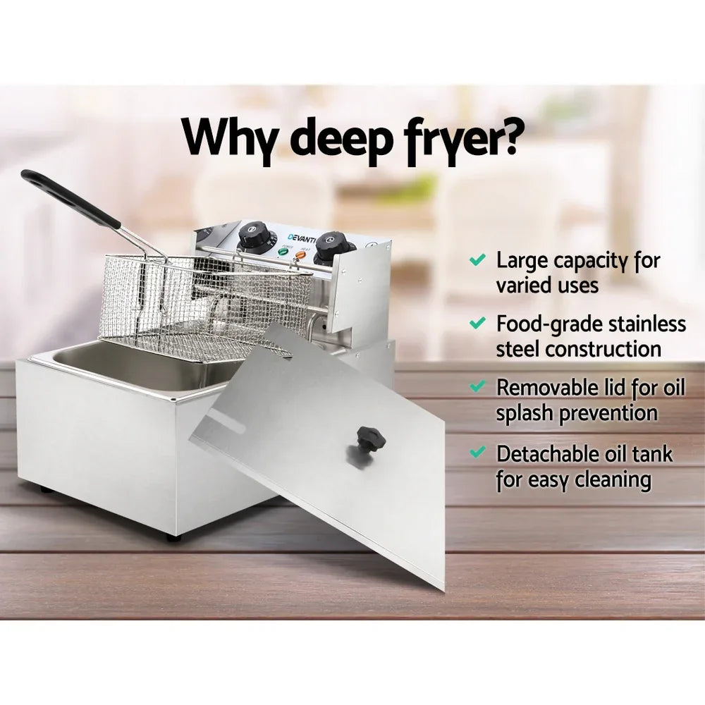 Devanti 10L Electric Commercial Deep Fryer Single Basket 2200W - Mekamart Australia