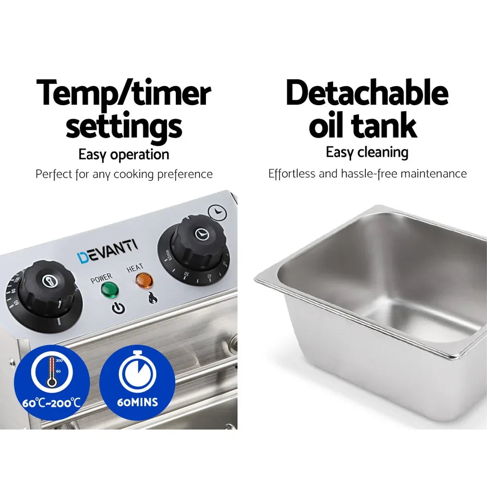Devanti 10L Electric Commercial Deep Fryer Single Basket 2200W - Mekamart Australia