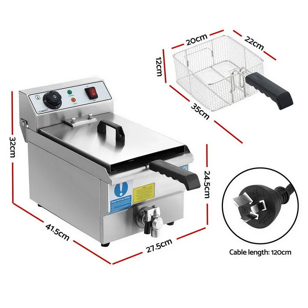Devanti 3000W Electric Deep Fryer 10L Stainless Steel Fryer w/ Basket & Lid - Mekamart Australia