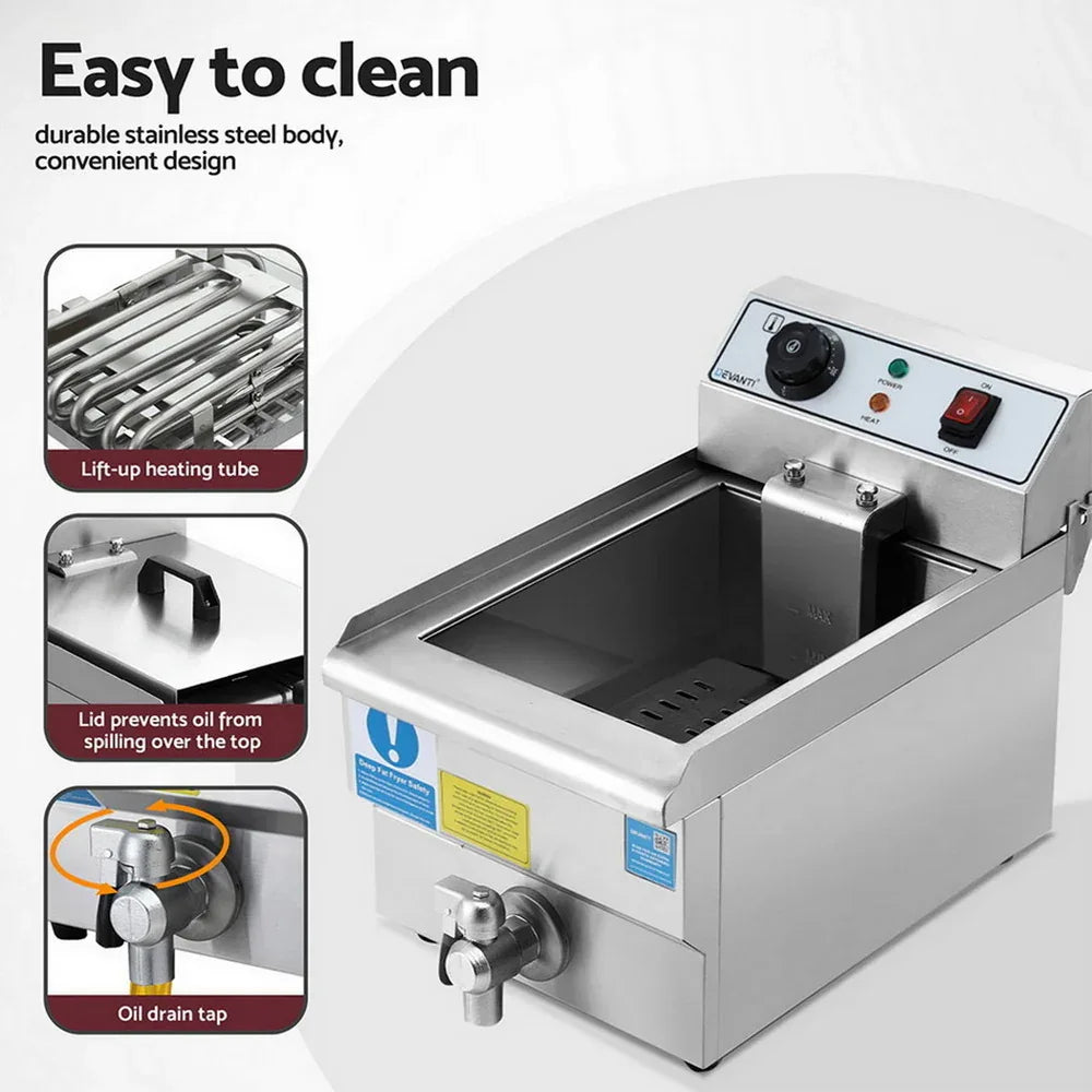 Devanti 3000W Electric Deep Fryer 10L Stainless Steel Fryer w/ Basket & Lid - Mekamart Australia