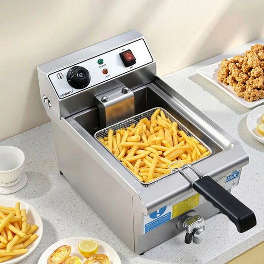 Devanti 3000W Electric Deep Fryer 10L Stainless Steel Fryer w/ Basket & Lid - Mekamart Australia