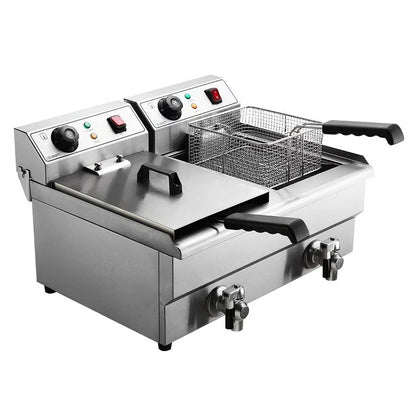 Devanti 20L Electric Commercial Deep Fryer Double Baskets Oil Taps 6000W - Mekamart Australia