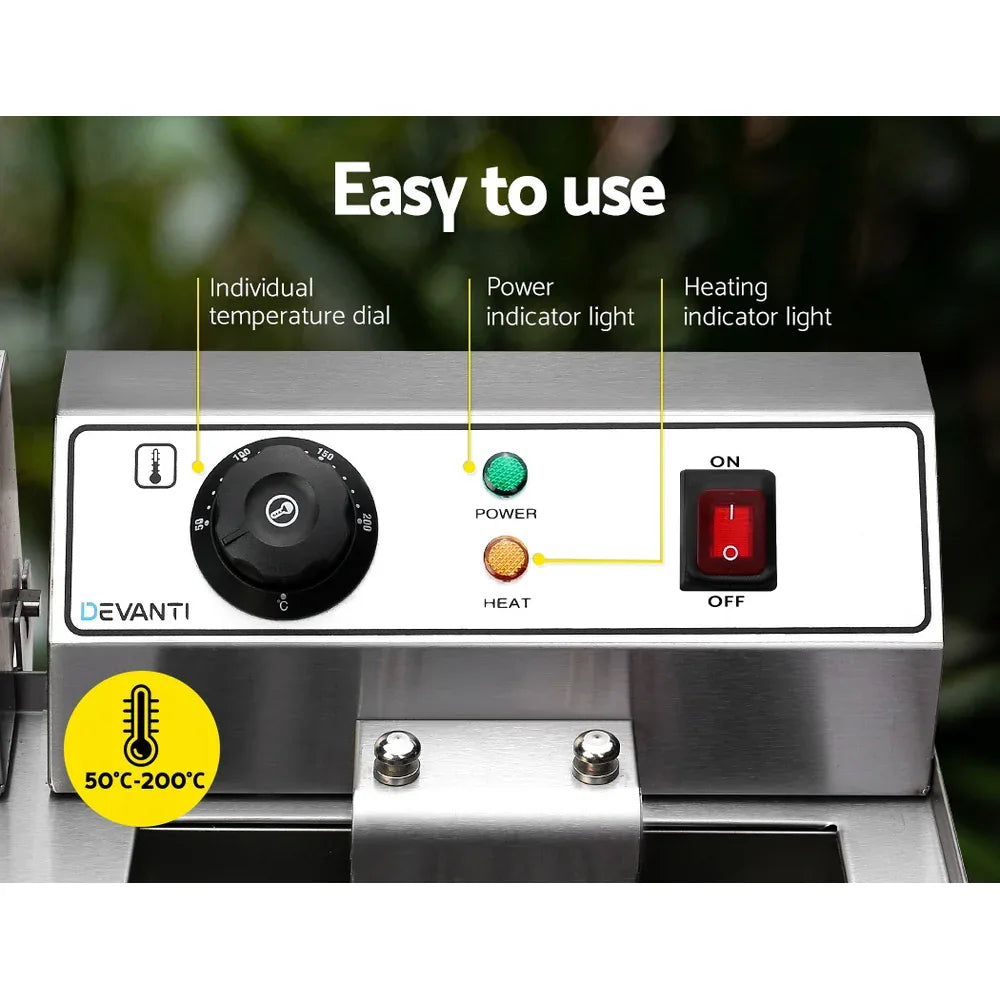 Devanti 20L Electric Commercial Deep Fryer Double Baskets Oil Taps 6000W - Mekamart Australia
