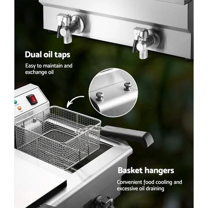 Devanti 20L Electric Commercial Deep Fryer Double Baskets Oil Taps 6000W - Mekamart Australia
