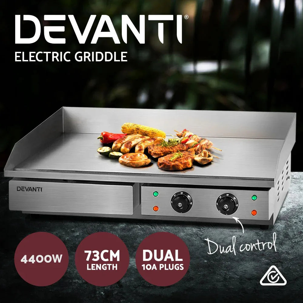 Devanti Commercial Electric Griddle 73cm BBQ Grill Plate 4400W - Mekamart Australia