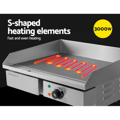 Devanti Commercial Electric Griddle 55cm BBQ Grill Plate 3000W - Mekamart Australia