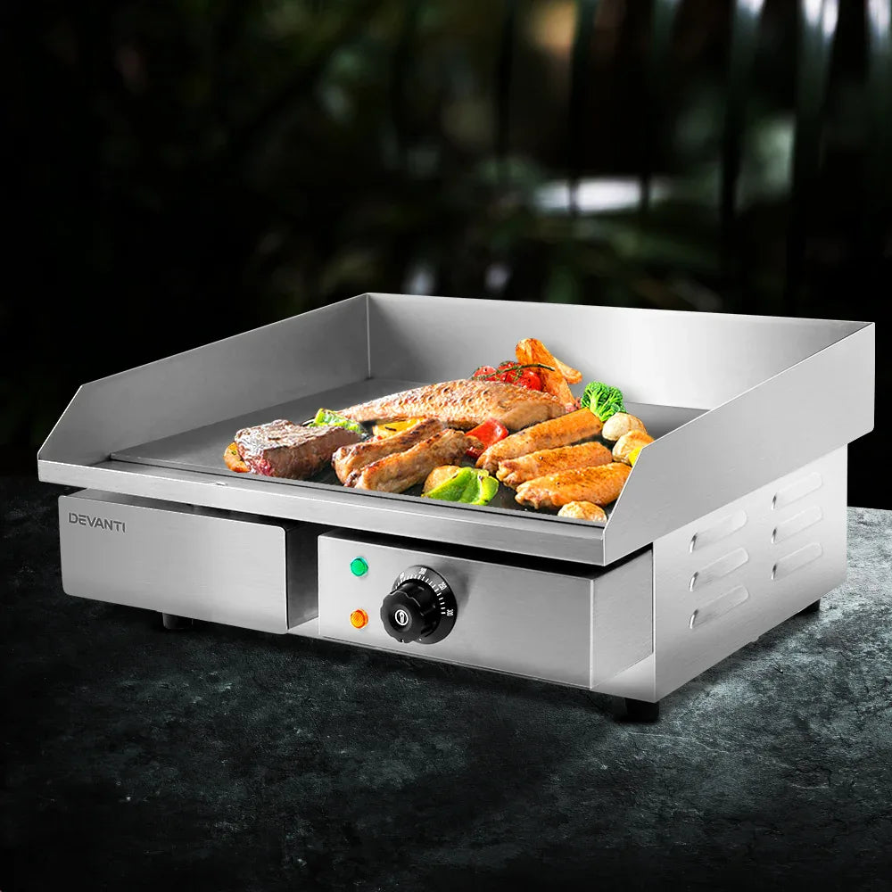 Devanti Commercial Electric Griddle 55cm BBQ Grill Plate 3000W - Mekamart Australia
