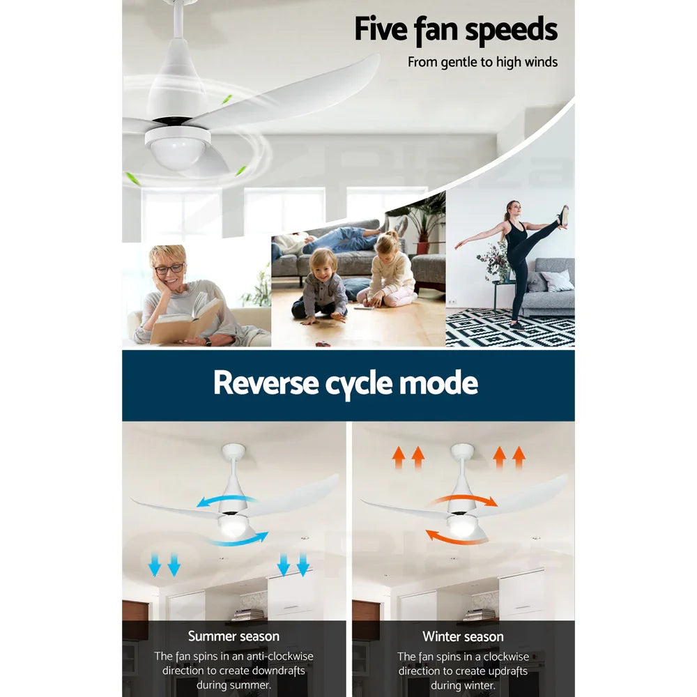 Devanti 52'' Ceiling Fan DC Motor LED Light Remote Control - White - Mekamart Australia