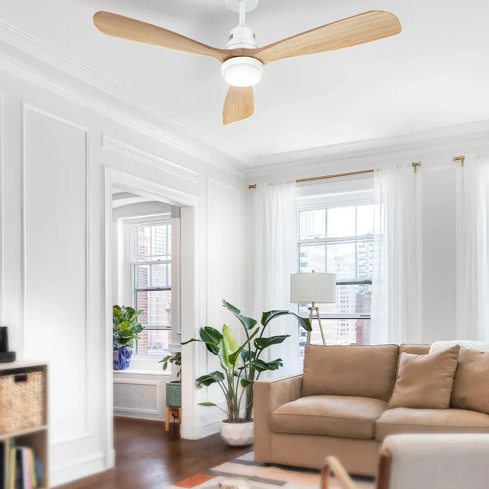 Devanti 52'' Ceiling Fan AC Motor LED Light Remote - Light Wood - Mekamart Australia