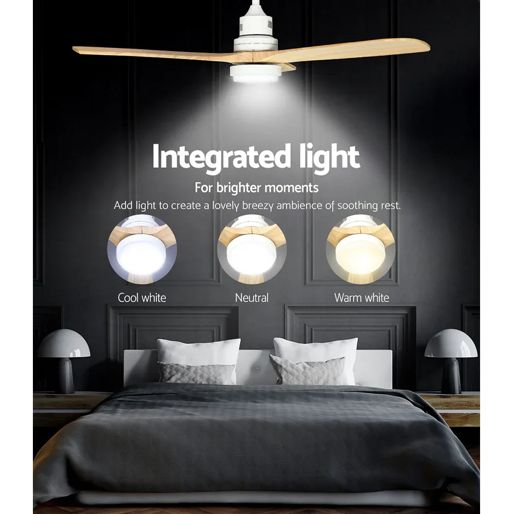 Devanti 52'' Ceiling Fan AC Motor LED Light Remote - Light Wood - Mekamart Australia
