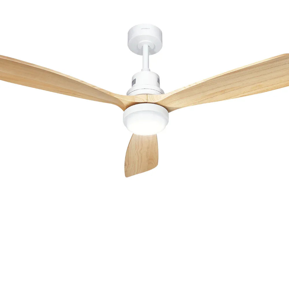 Devanti 52'' Ceiling Fan AC Motor LED Light Remote - Light Wood - Mekamart Australia