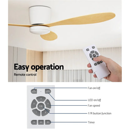 Devanti 52'' Ceiling Fan DC Motor w/Light w/Remote - Light Wood - Mekamart Australia