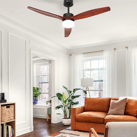 Devanti 52'' Ceiling Fan AC Motor 3 Blades w/Light - Dark Wood - Mekamart Australia