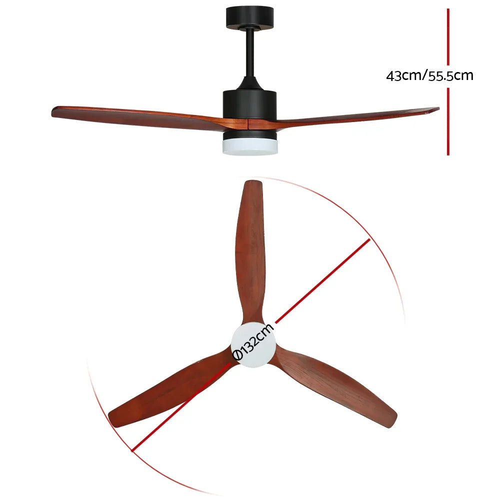 Devanti 52'' Ceiling Fan AC Motor 3 Blades w/Light - Dark Wood - Mekamart Australia