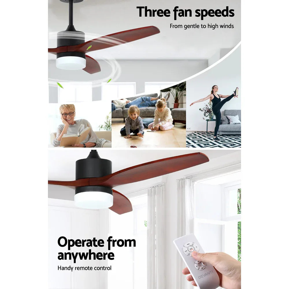 Devanti 52'' Ceiling Fan AC Motor 3 Blades w/Light - Dark Wood - Mekamart Australia