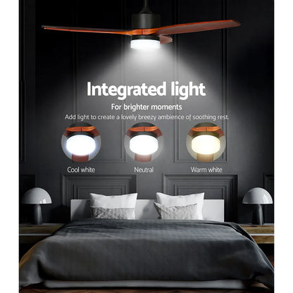 Devanti 52'' Ceiling Fan AC Motor 3 Blades w/Light - Dark Wood - Mekamart Australia