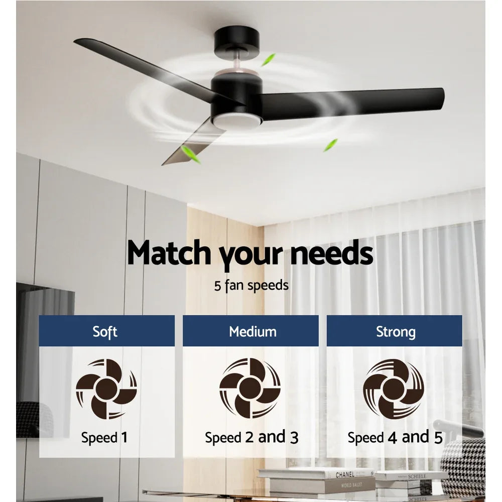 Devanti 52'' Ceiling Fan DC Motor w/Light w/Remote - Black - Mekamart Australia
