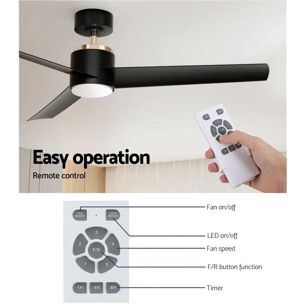 Devanti 52'' Ceiling Fan DC Motor w/Light w/Remote - Black - Mekamart Australia