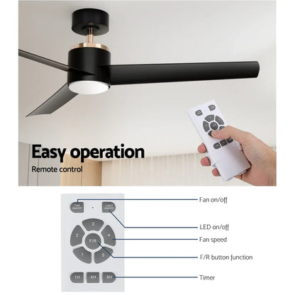 Devanti 52'' Ceiling Fan DC Motor w/Light w/Remote - Black - Mekamart Australia