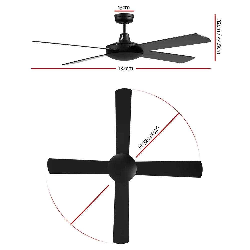 Devanti 52'' Ceiling Fan DC Motor 4 Blades w/Remote - Black - Mekamart Australia