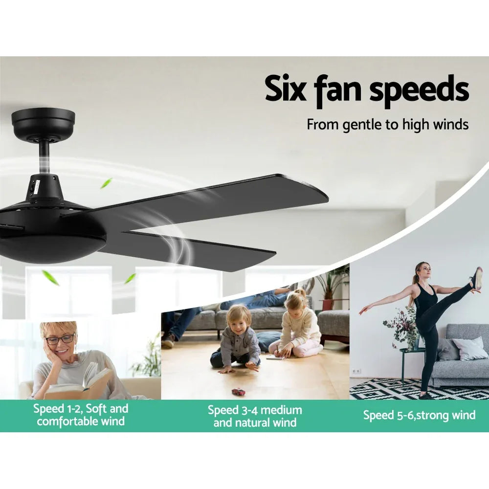 Devanti 52'' Ceiling Fan DC Motor 4 Blades w/Remote - Black - Mekamart Australia