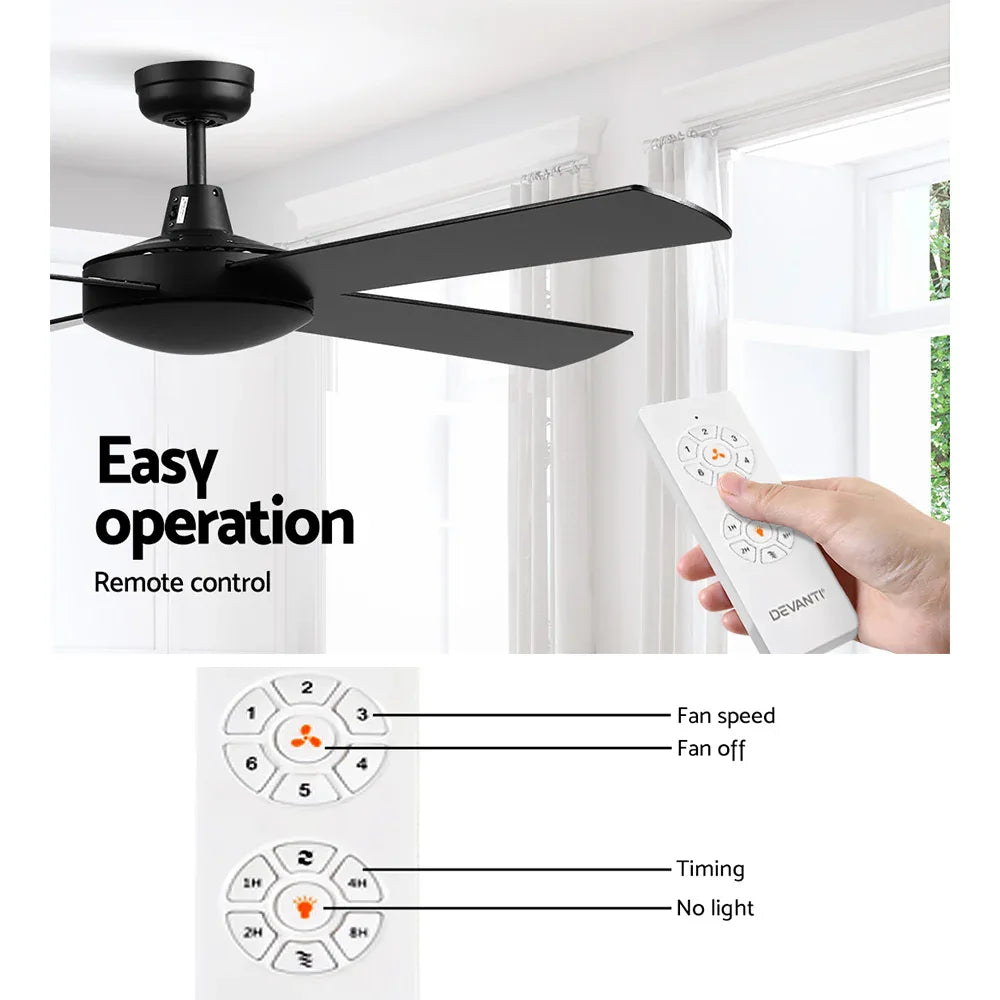 Devanti 52'' Ceiling Fan DC Motor 4 Blades w/Remote - Black - Mekamart Australia