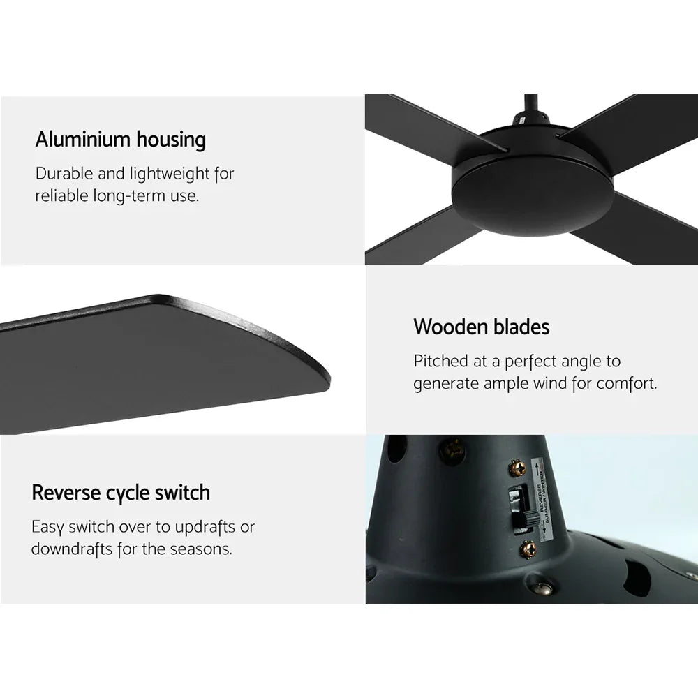 Devanti 52'' Ceiling Fan DC Motor 4 Blades w/Remote - Black - Mekamart Australia