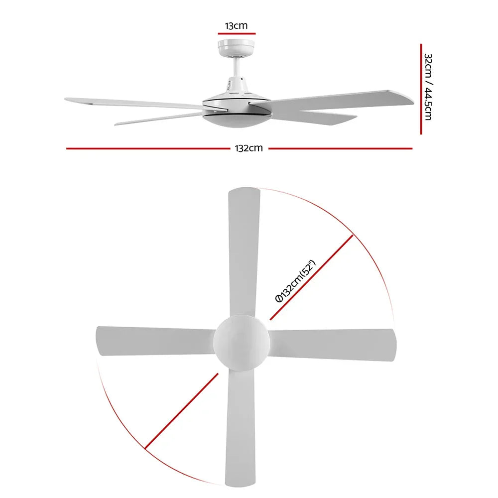 Devanti 52'' Ceiling Fan DC Motor 4 Blades w/Remote - White - Mekamart Australia