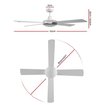 Devanti 52'' Ceiling Fan DC Motor 4 Blades w/Remote - White - Mekamart Australia