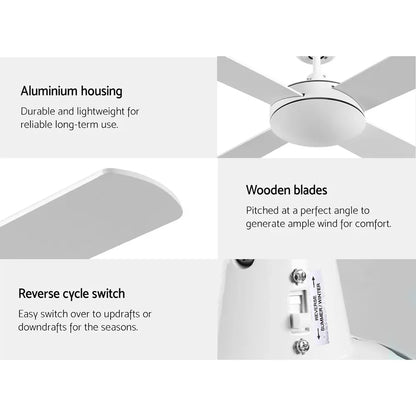 Devanti 52'' Ceiling Fan DC Motor 4 Blades w/Remote - White - Mekamart Australia