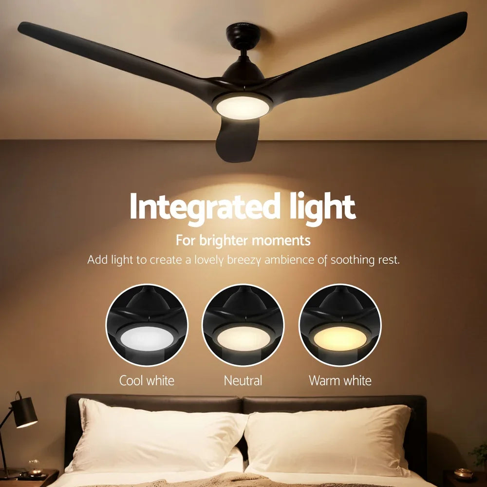 Devanti 64 Inch Ceiling Fan DC Motor w/Light w/Remote - Black - Mekamart Australia