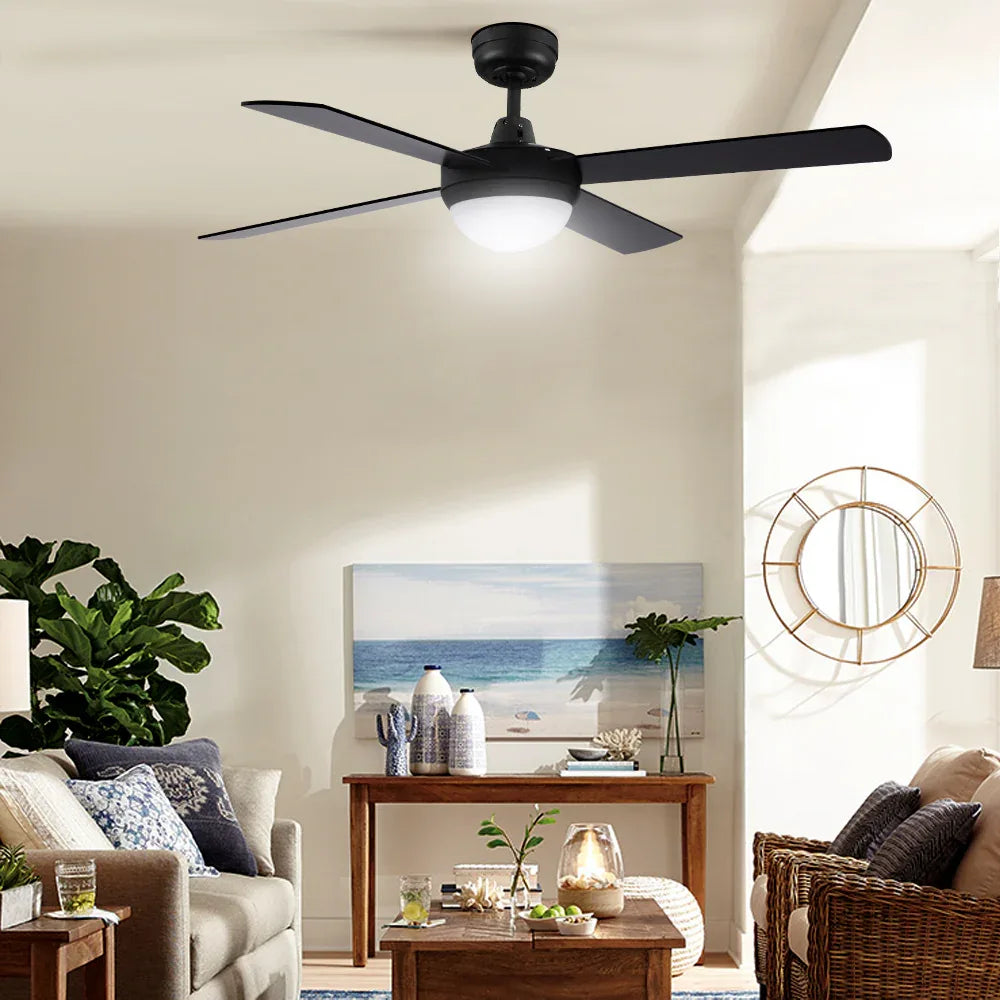 Devanti 52'' Ceiling Fan DC Motor w/Light w/Remote - Black - Mekamart Australia