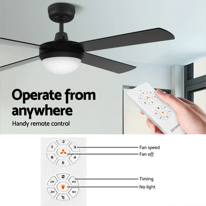 Devanti 52'' Ceiling Fan DC Motor w/Light w/Remote - Black - Mekamart Australia