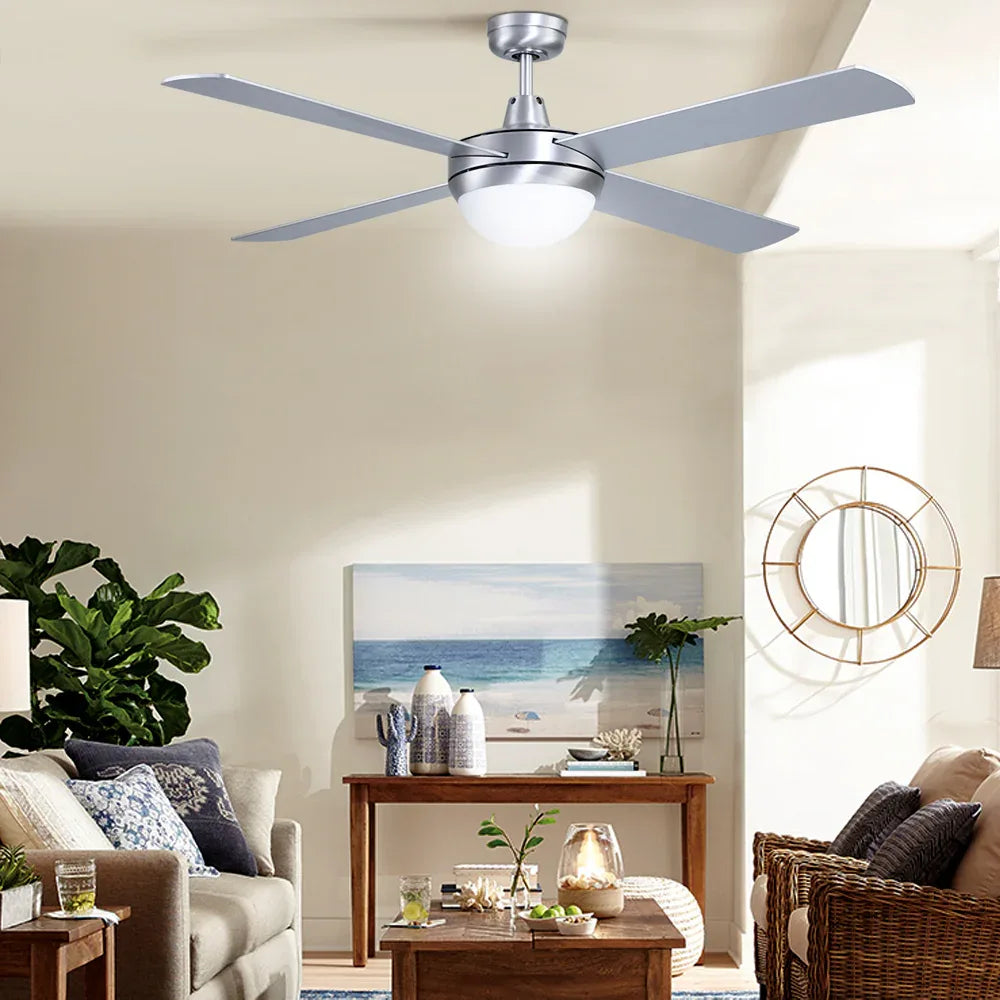 Devanti 52'' Ceiling Fan DC Motor w/Light w/Remote - Silver - Mekamart Australia