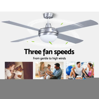Devanti 52'' Ceiling Fan DC Motor w/Light w/Remote - Silver - Mekamart Australia
