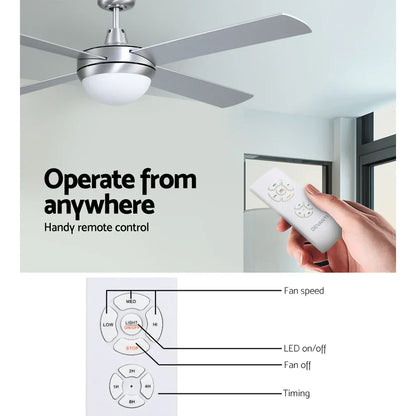 Devanti 52'' Ceiling Fan DC Motor w/Light w/Remote - Silver - Mekamart Australia